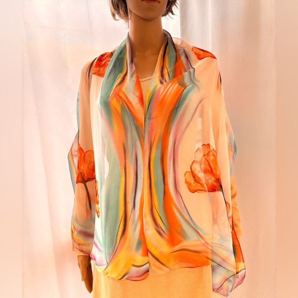 Sheer Silk Feel Floral Scarf - Picture 11 of 15